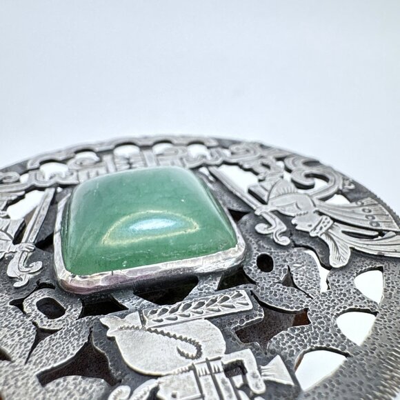 VTG Sterling Silver 925 Green Gemstone Native American Brooch Size 2.5" Length - Picture 5 of 9